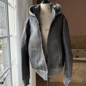 D&G Charcoal Leather Jacket with Knit Hood